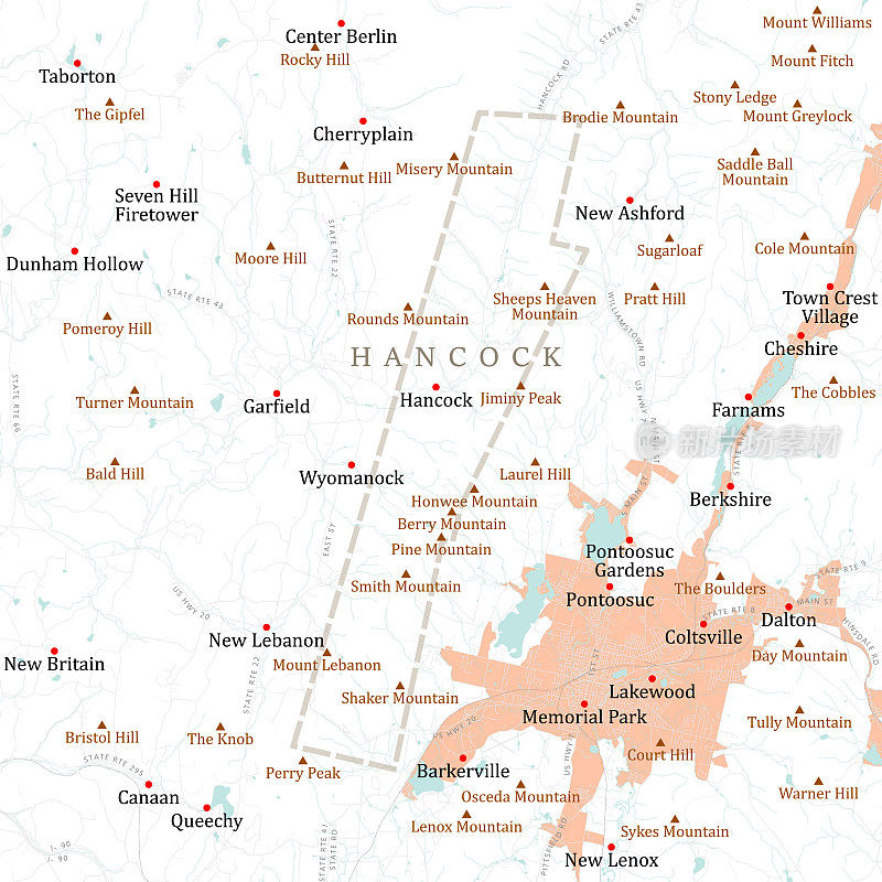 MA Berkshire Hancock矢量路线图